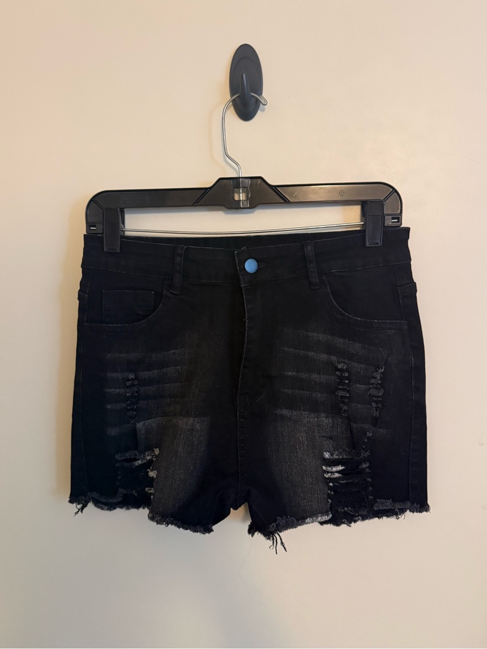 Black Distressed High-Waist Women's Denim Shorts